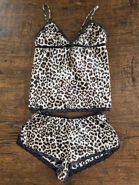 Y2K Victoria's Secret Cheetah Silky Lace Cami & Shorts Set